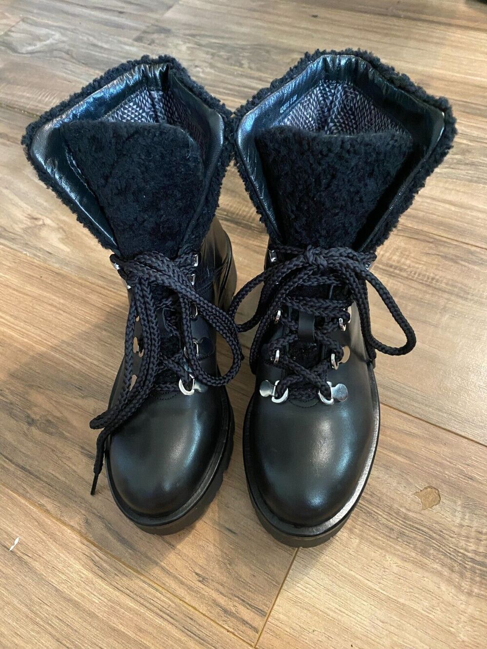 Aquatalia Boots Womens 8.5 M Black Leather Jamie Shearling Waterproof Bootie S22